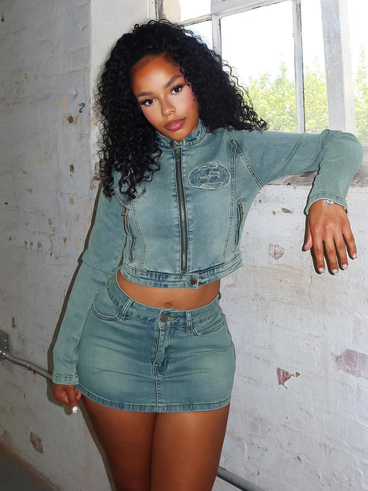 “Bad Gyal” Denim Mini Set